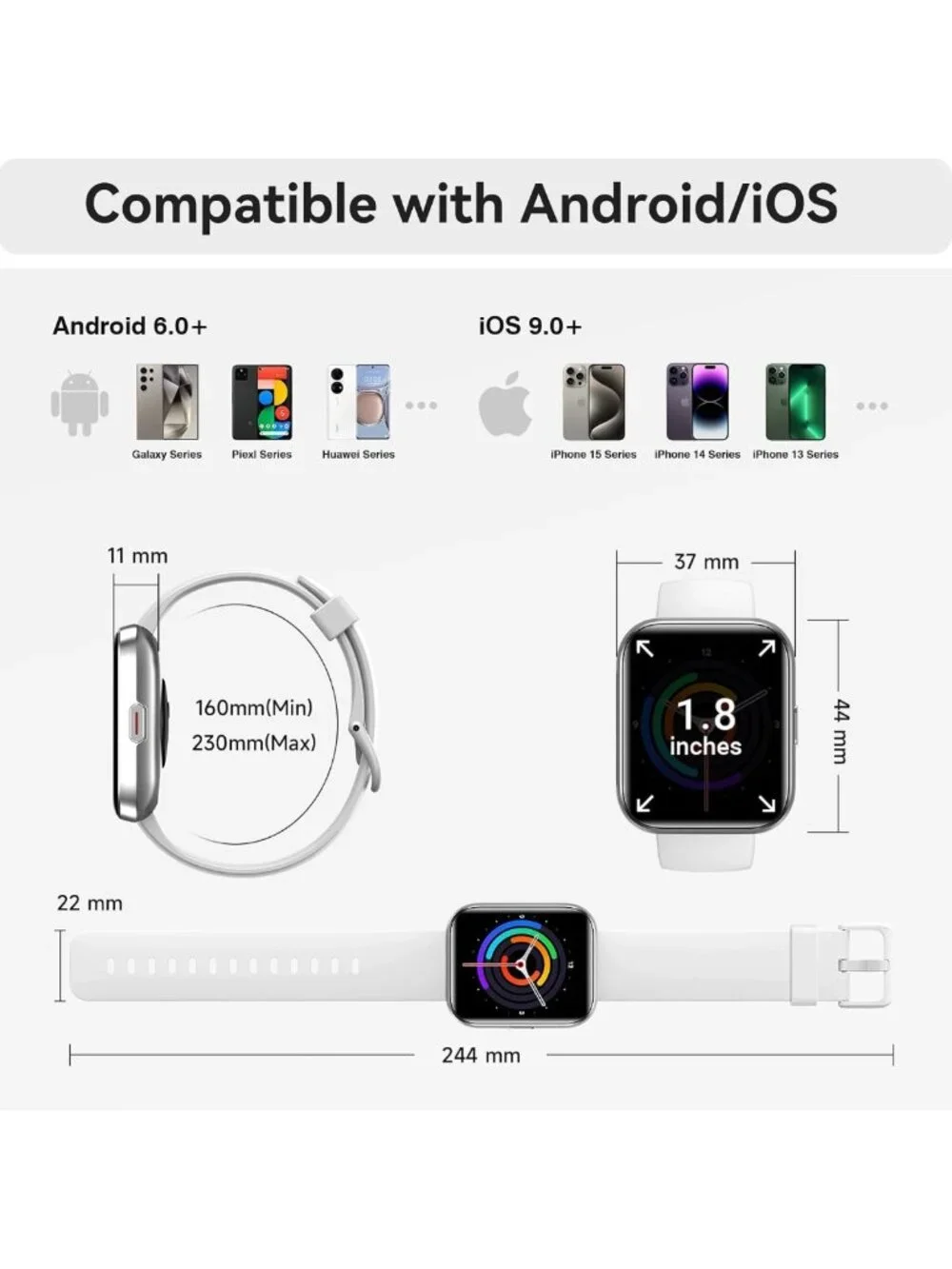 HD Smartwatch 1.85” for Fitness Tracking, Heart Rate Monitor, Waterproof, 120